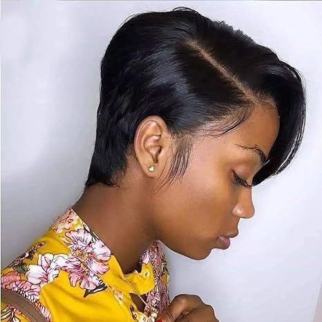 跨境新品欧美女士时尚化纤头套黑色偏分短卷发自然大卷Pixie Cut