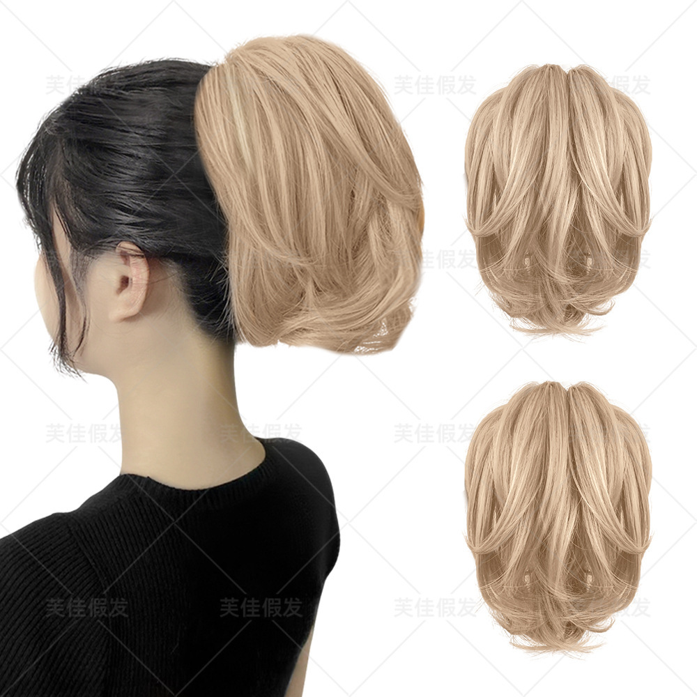 跨境欧美假发女抓夹短马尾高温丝拉美小卷微卷马尾卷发铁丝马尾