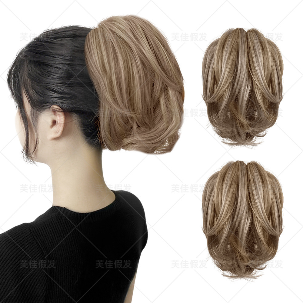跨境欧美假发女抓夹短马尾高温丝拉美小卷微卷马尾卷发铁丝马尾