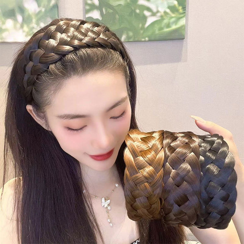 厂家直销鱼骨辫发箍假发麻花辫防滑一体辫子头饰女士假发短发