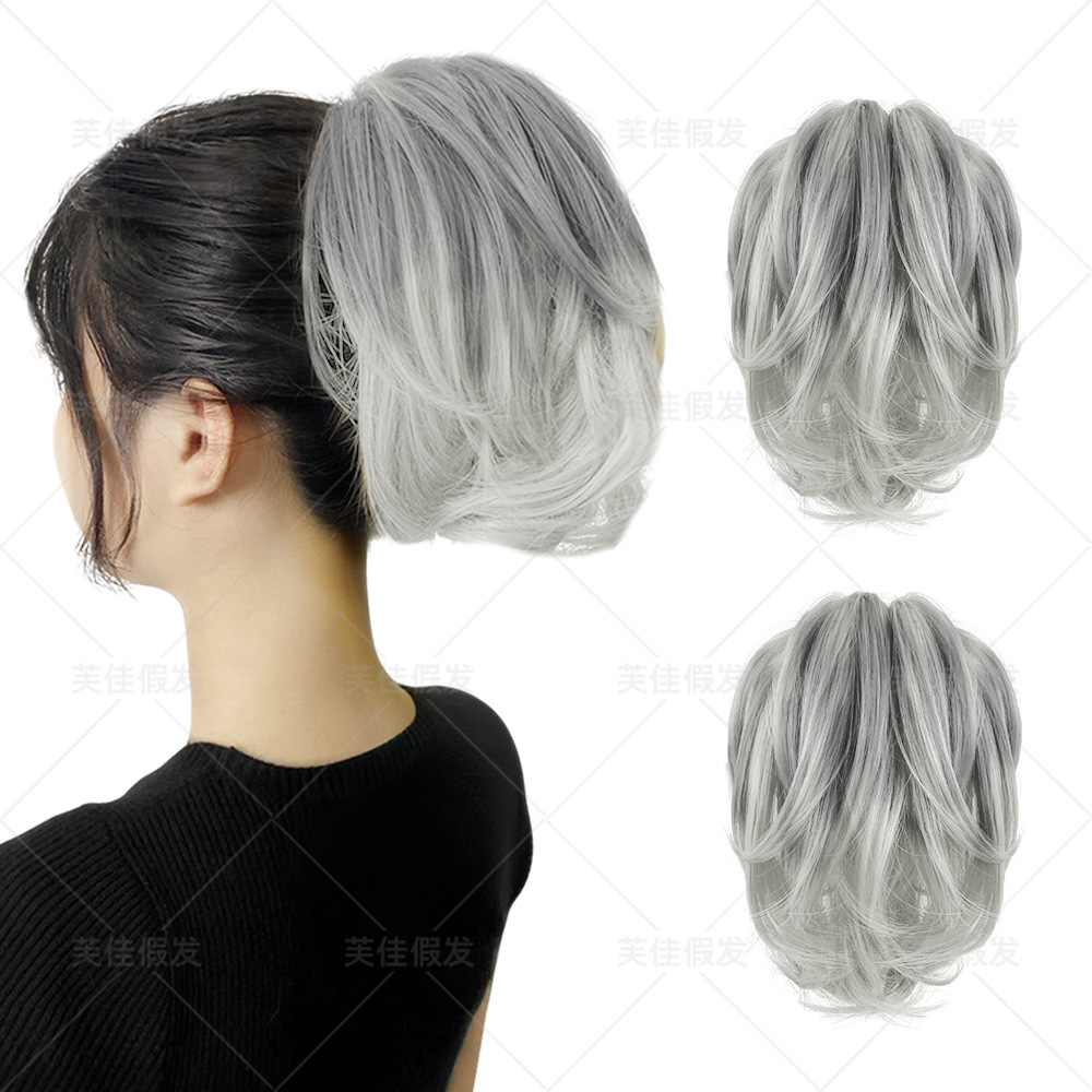 跨境欧美假发女抓夹短马尾高温丝拉美小卷微卷马尾卷发铁丝马尾