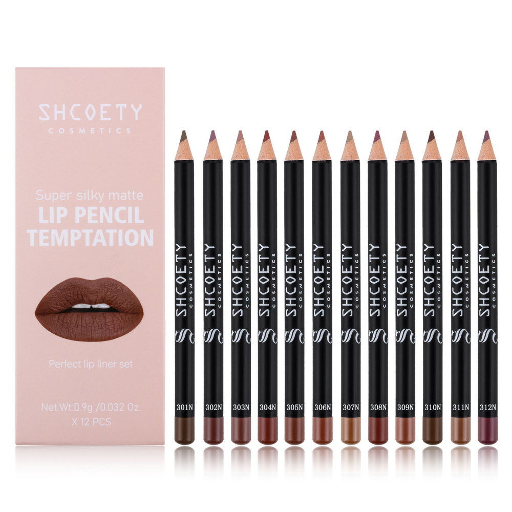SHCOETY New 12-color Matte Lipstick Lip Liner Set, Nude, Non-transfer, Long-lasting European and American Makeup