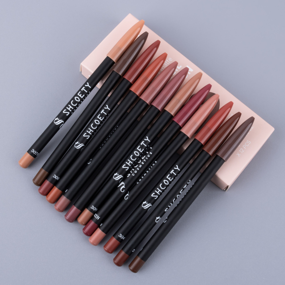 SHCOETY New 12-color Matte Lipstick Lip Liner Set, Nude, Non-transfer, Long-lasting European and American Makeup