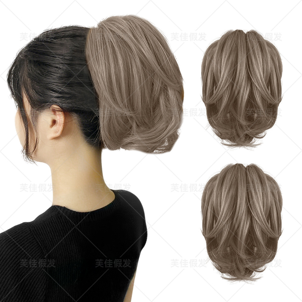 跨境欧美假发女抓夹短马尾高温丝拉美小卷微卷马尾卷发铁丝马尾