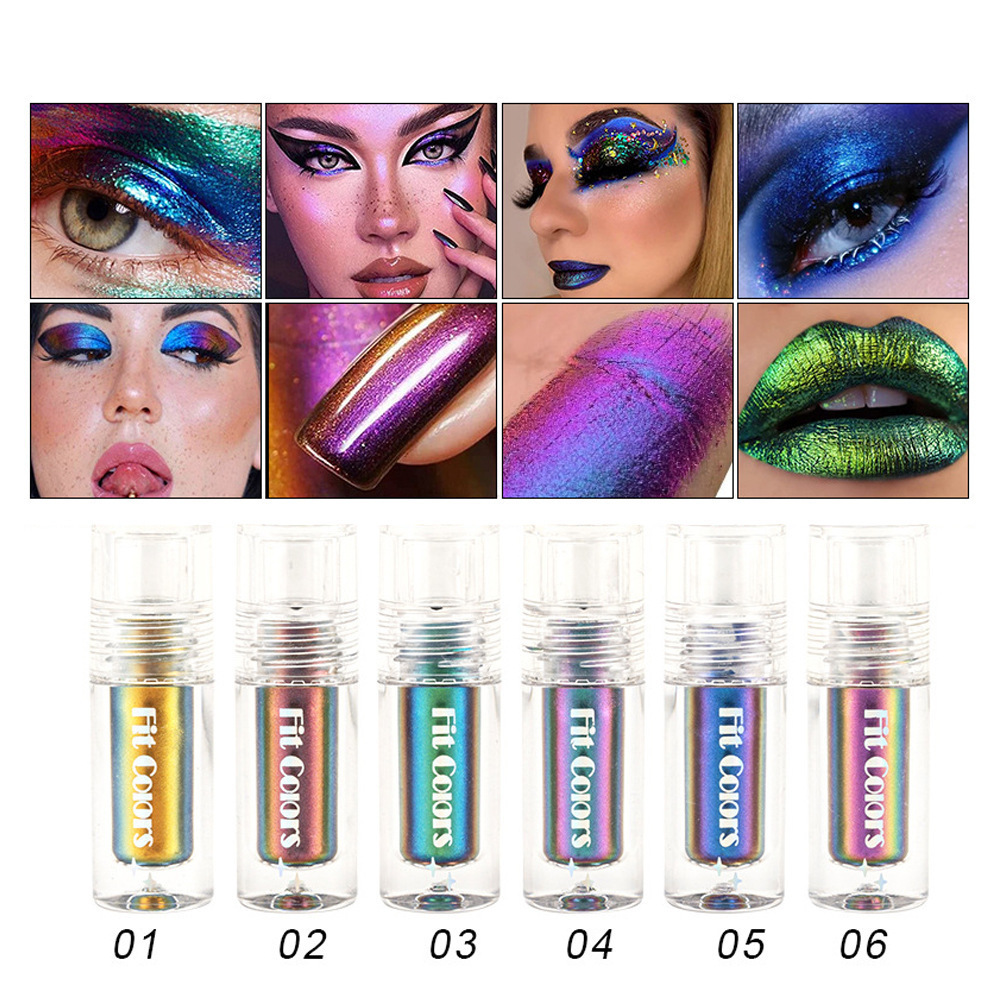 跨境彩妆Fit Colors变色龙眼影套盒温变流光液体眼影液唇液3支装