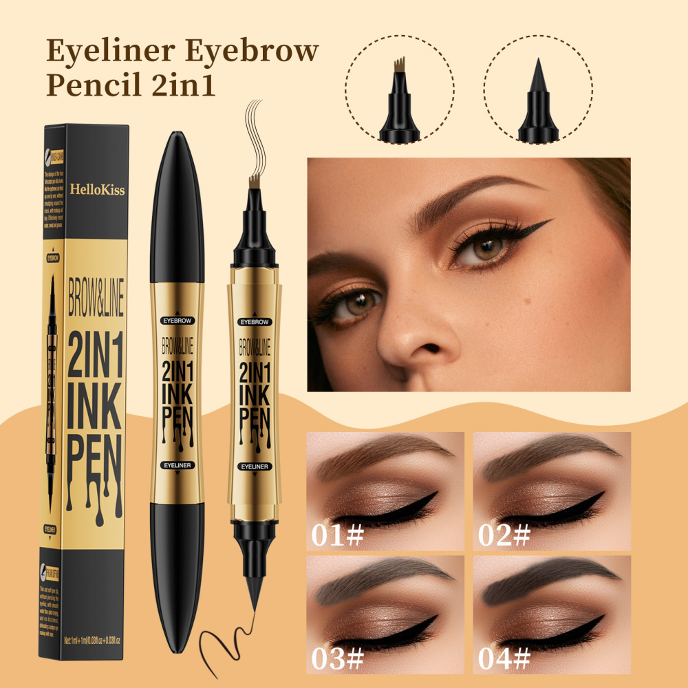 Hellokiss双头四叉液体眉笔+眼线笔 速干防水Eyebrow pencil 新品