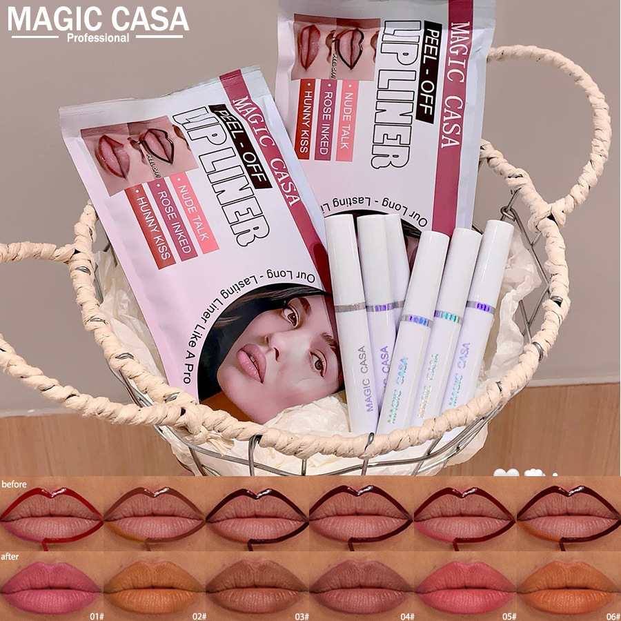 跨境美妆MAGIC CASA 6色撕拉唇釉套装雾面丝绒哑光染色唇彩速卖通