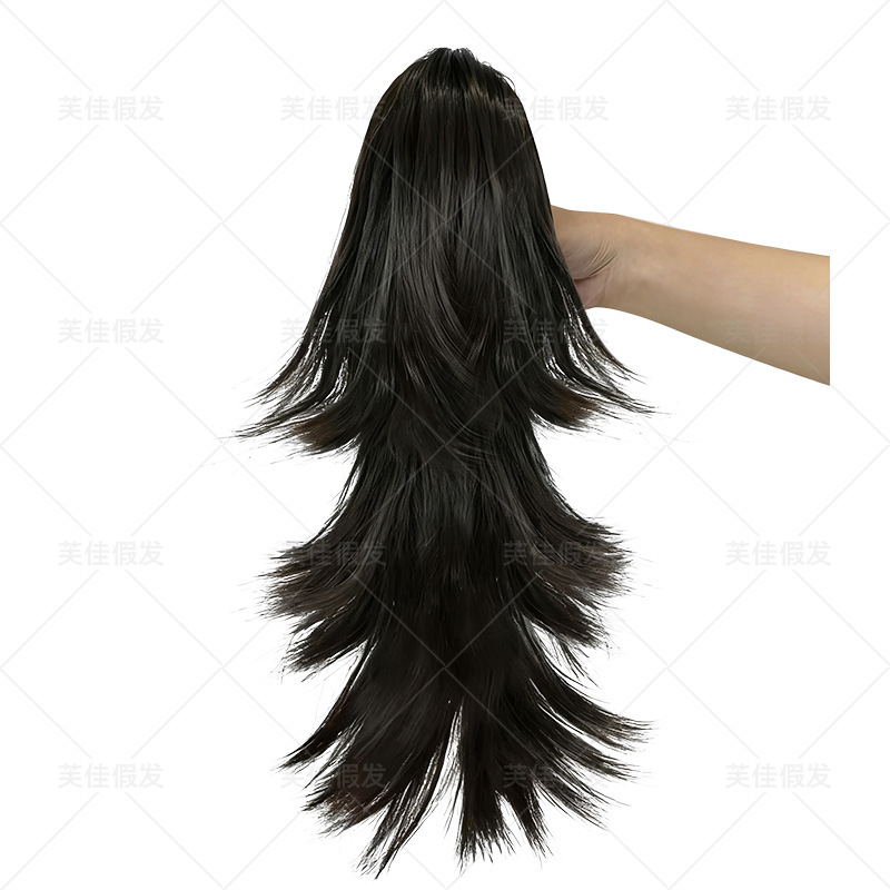 跨境新款假发女长发多层翘马尾卷发抓夹马尾自然蓬松显发量发型
