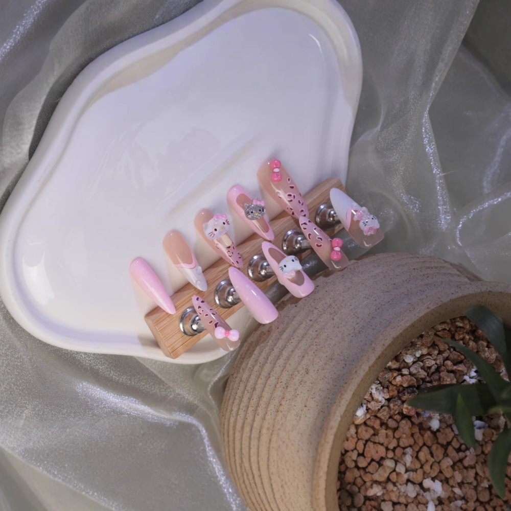 穿戴式手工穿戴甲新款卡通可爱长款豹纹美甲贴片可拆卸甲片批发