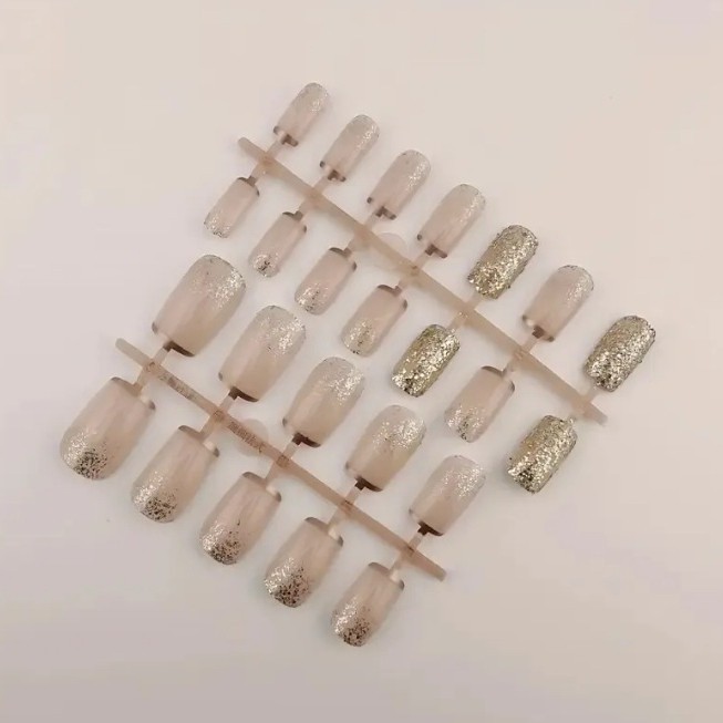 24片穿戴式指甲贴片美甲穿戴甲法式闪粉假指甲延长可拆卸甲批发