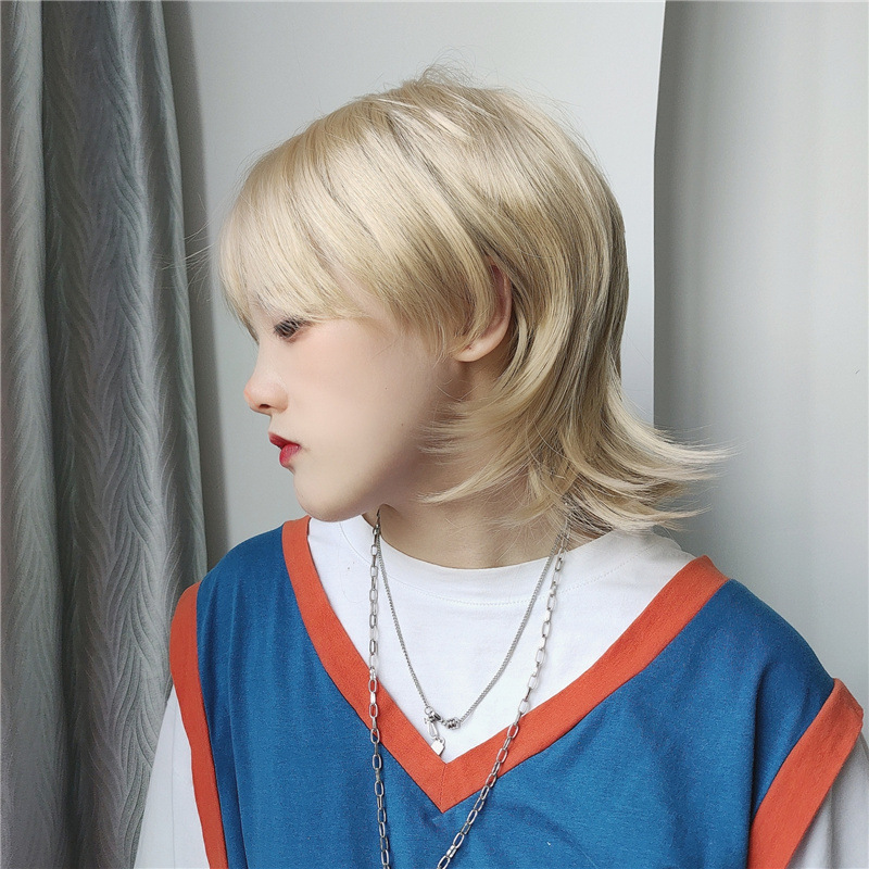 鲻鱼头假发女cosplay日系少年短发基佬毛拖尾狼尾鲻鱼头现货批发