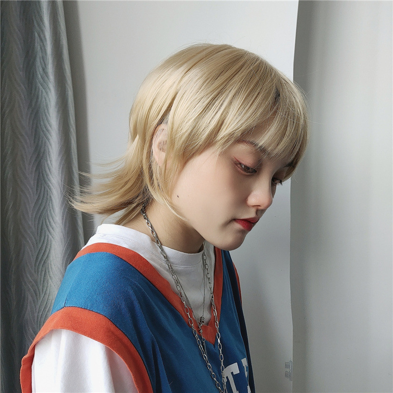 鲻鱼头假发女cosplay日系少年短发基佬毛拖尾狼尾鲻鱼头现货批发