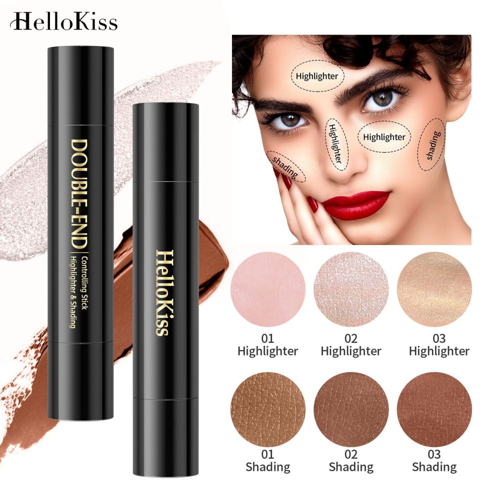 HelloKiss双头高光修容棒珠光立体自然提亮修饰脸部阴影跨境彩妆