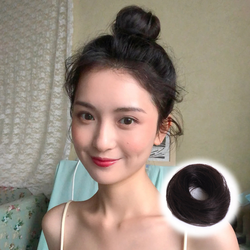 丸子头发圈盘发好物假发女头花苞头蓬松懒人自然假发包半发饰发圈