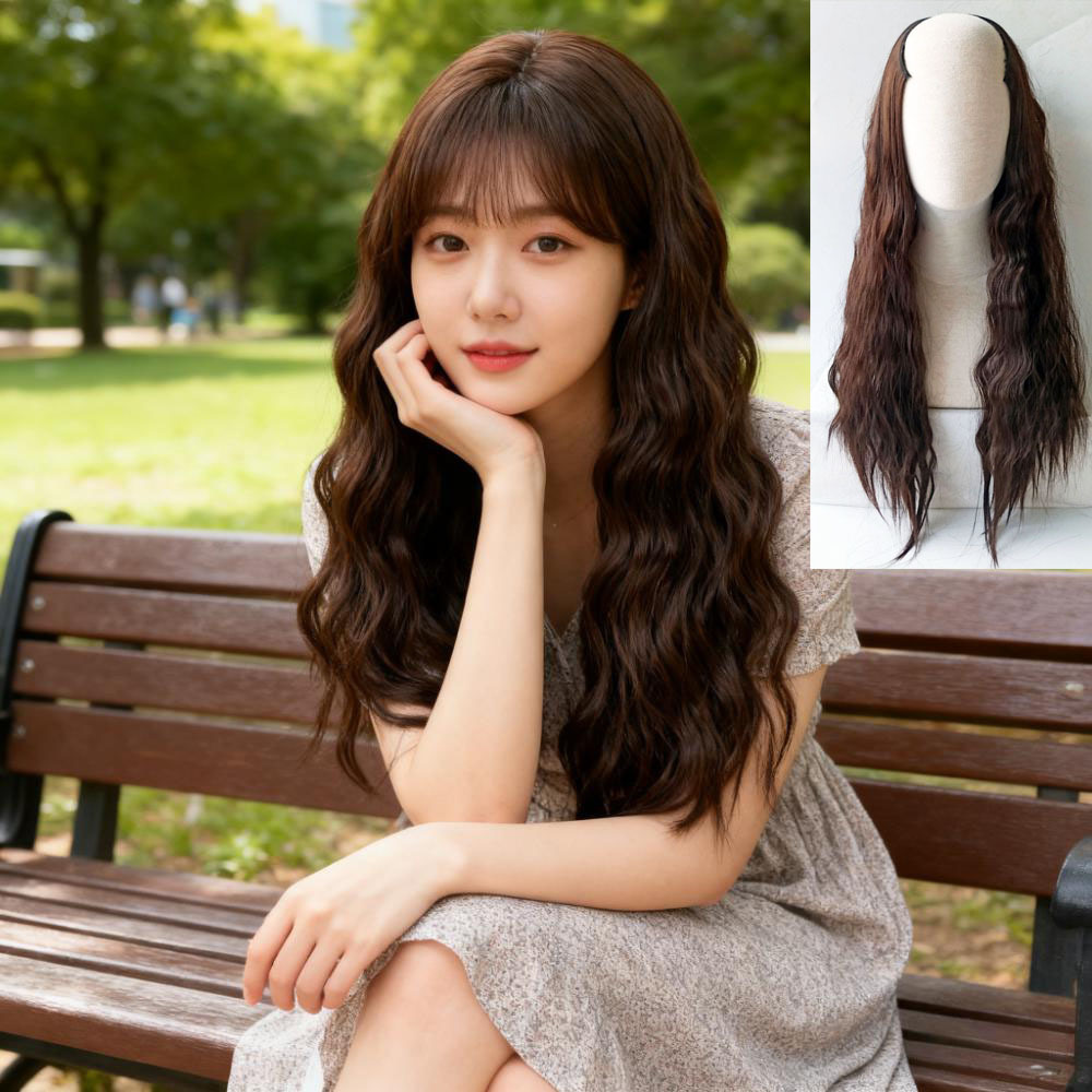 假发女U型半头套一片式长发玉米烫韩系羊毛卷接发片仿真发半头套