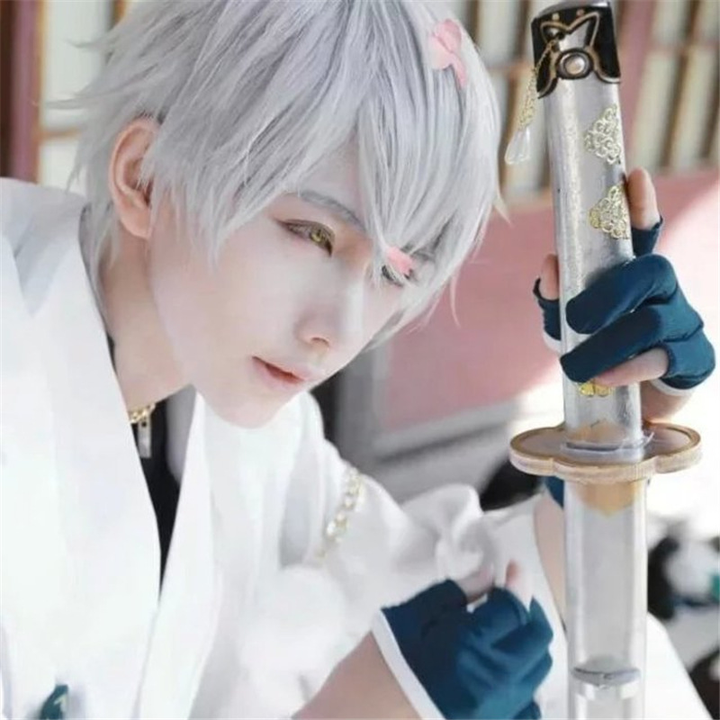 现货跨境货源男士假发短发cos动漫白色cosplay假毛亚马逊一件代发