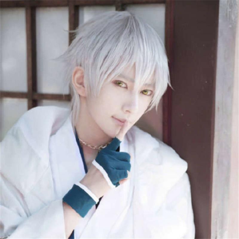现货跨境货源男士假发短发cos动漫白色cosplay假毛亚马逊一件代发