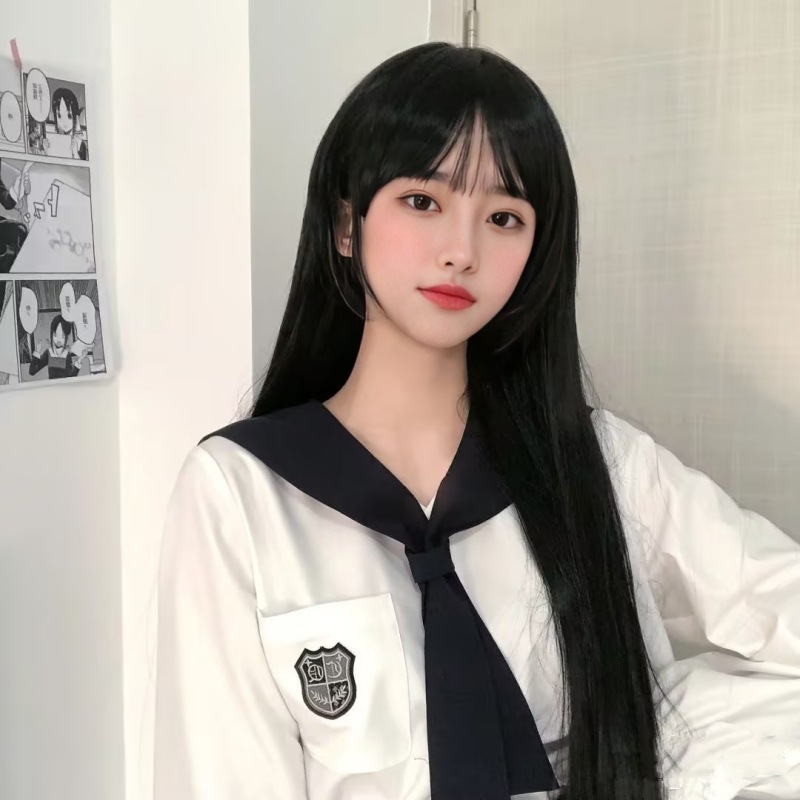 跨境欧美新品假发女仿真长发全头套网红微卷黑色长直发套海外代发