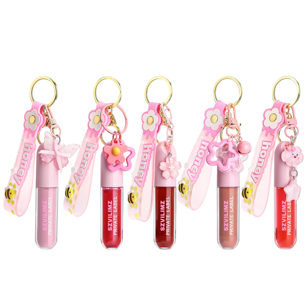 跨境彩妆多色唇釉滋润持久 创意可爱挂件软萌蜜蜂元素Lip gloss