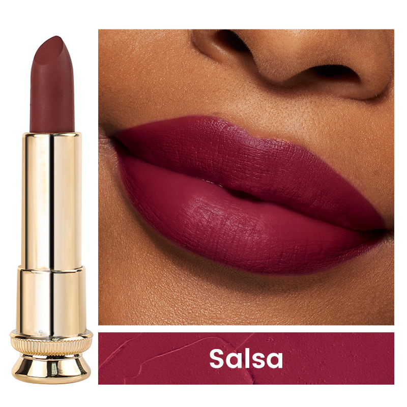 跨境现货丝绒不粘杯黑金管哑光中性口红无logo新款Matte Lipstick