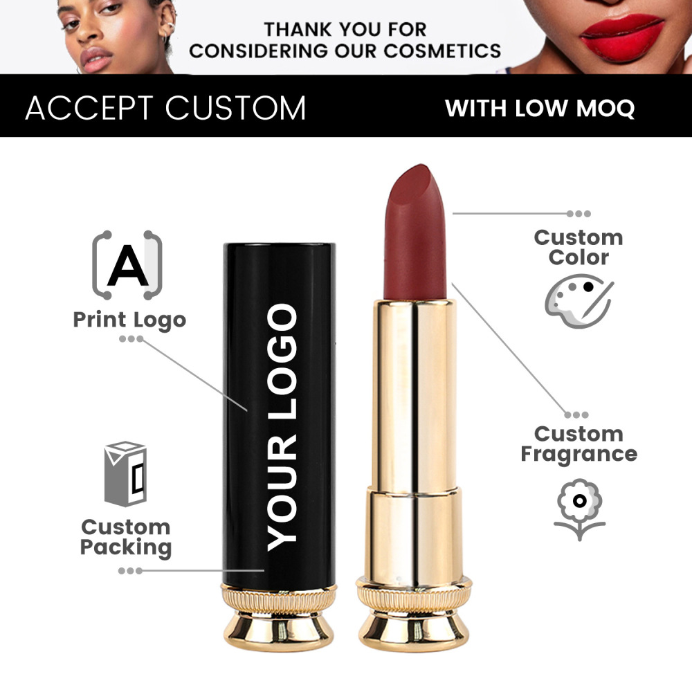 跨境现货丝绒不粘杯黑金管哑光中性口红无logo新款Matte Lipstick