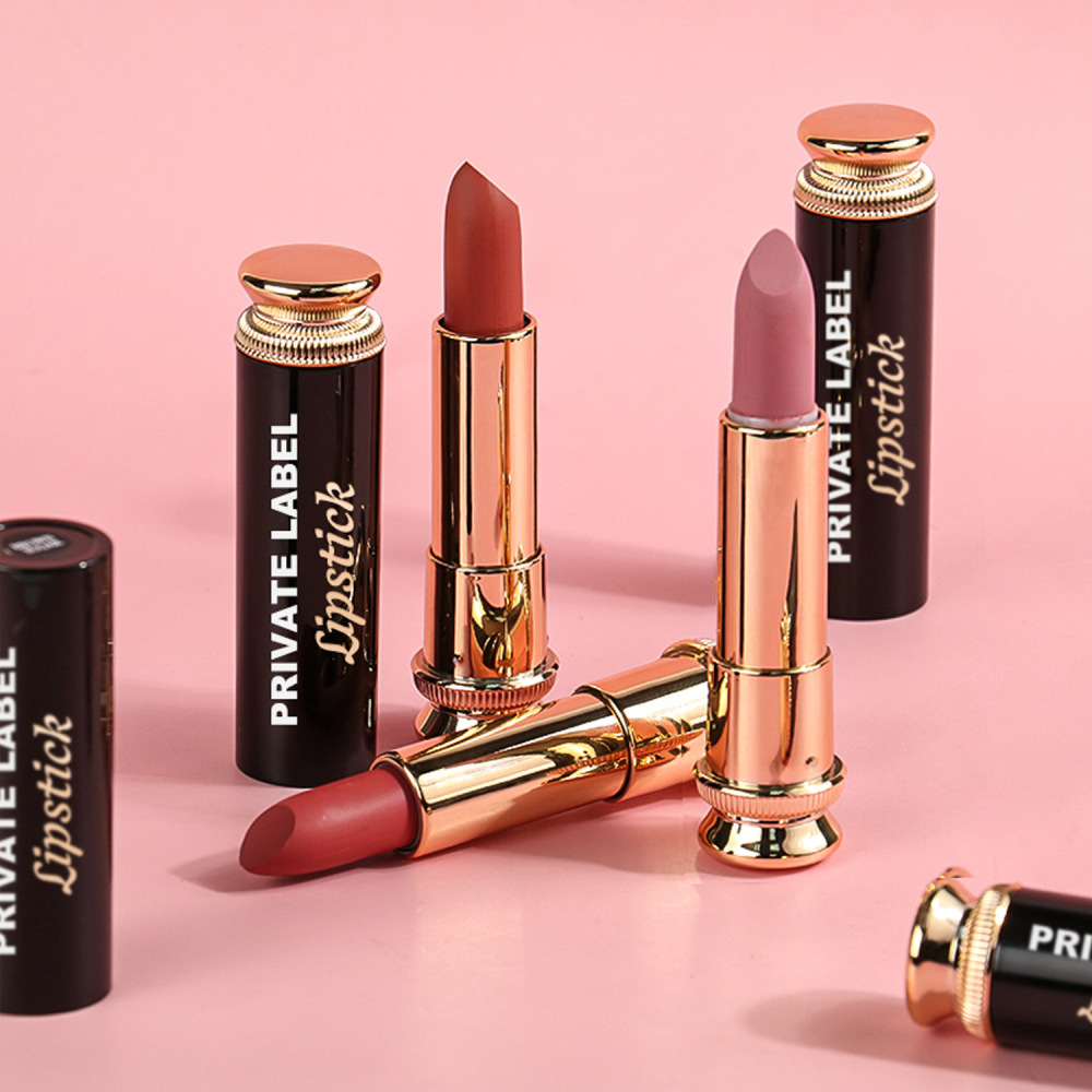 跨境现货丝绒不粘杯黑金管哑光中性口红无logo新款Matte Lipstick