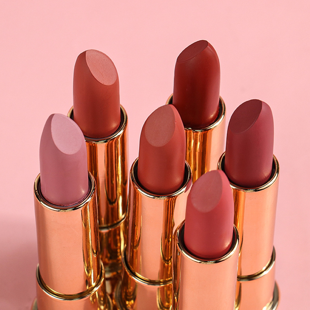 跨境现货丝绒不粘杯黑金管哑光中性口红无logo新款Matte Lipstick