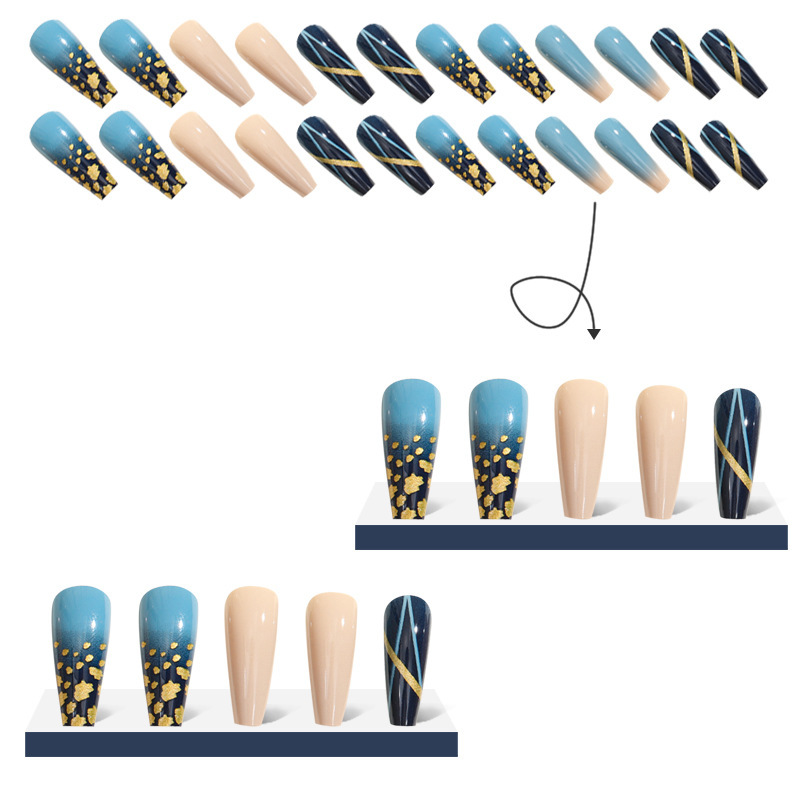 假指甲美甲贴片金色线条甲片指甲贴片nails美甲甲片穿戴甲批发