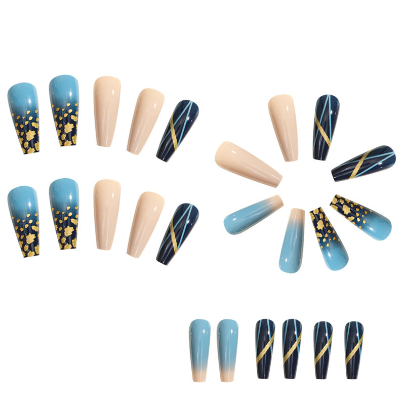 假指甲美甲贴片金色线条甲片指甲贴片nails美甲甲片穿戴甲批发