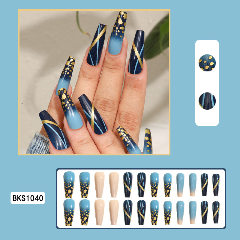假指甲美甲贴片金色线条甲片指甲贴片nails美甲甲片穿戴甲批发