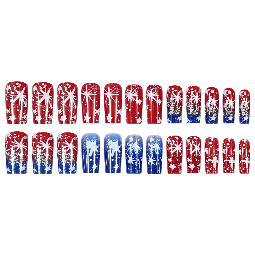 跨境欧美穿戴甲美国独立日星星红蓝渲染穿戴甲美甲贴片欧方型甲片