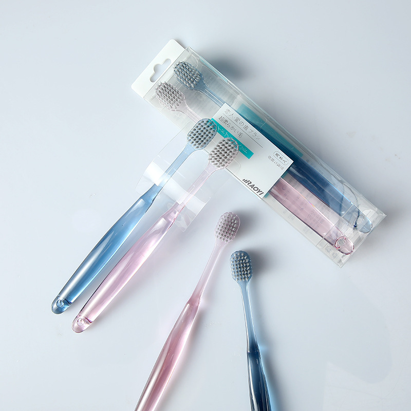 银离子抑菌牙刷情侣2支装水晶柄成人宽头软毛牙刷厂家批发