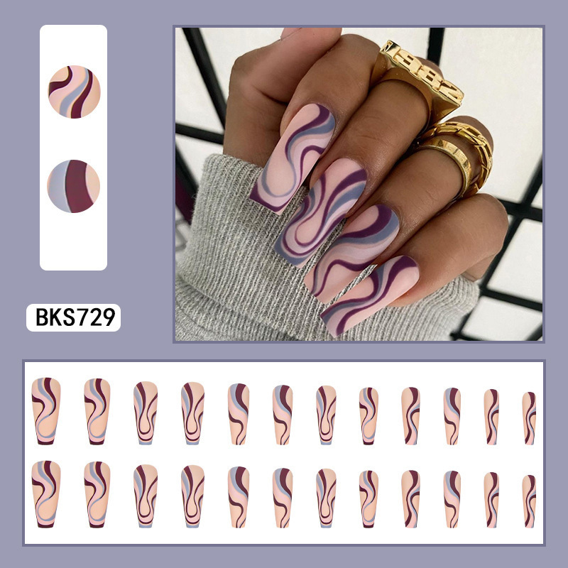 欧美长款甲片假指甲波浪线条穿戴甲成品批发美甲片press on nail