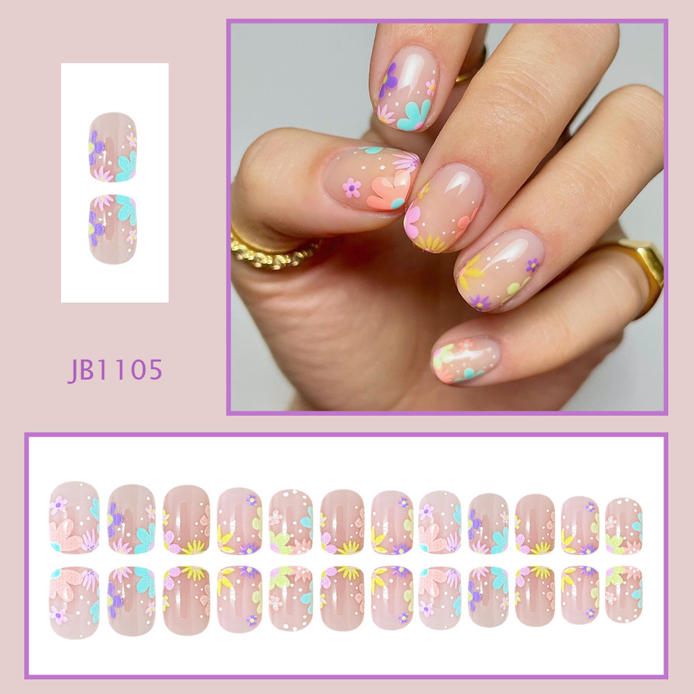 新年春季花朵法式短款方形指甲片雏菊穿戴甲Press On Nails假指甲