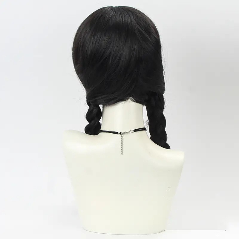 cosplay假发 黑色星期三cos化纤全头套 欧美热销款万圣节假发wig