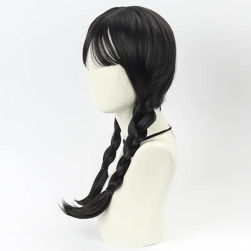 cosplay假发 黑色星期三cos化纤全头套 欧美热销款万圣节假发wig