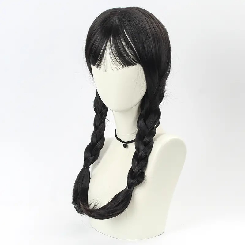 cosplay假发 黑色星期三cos化纤全头套 欧美热销款万圣节假发wig