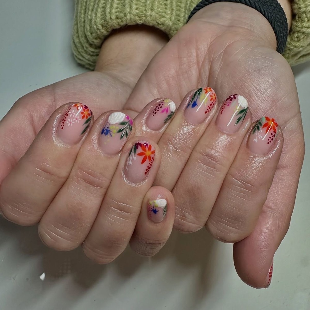 欧美热销24片花草法式短款方形春夏新款穿戴甲亮面欧美跨境指甲片