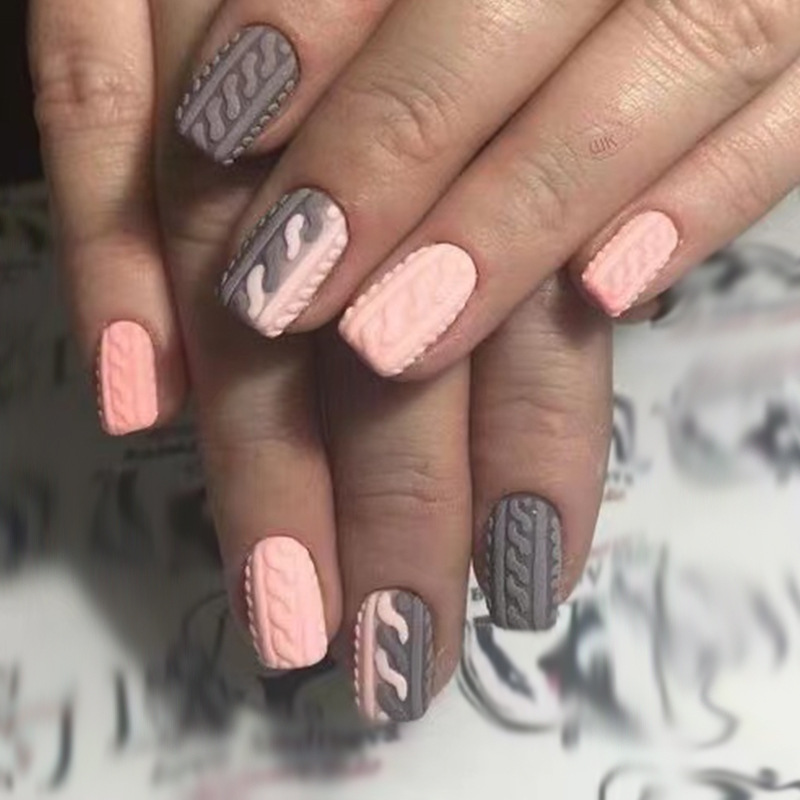 撞色浮雕巧克力马卡龙色中方甲假指甲圣诞节可拆卸穿戴甲nails