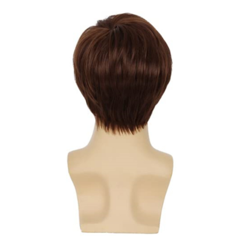 TEMU义乌假发厂家男发 外贸欧美男士假发 棕色斜刘海化纤发全头套