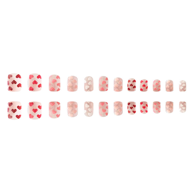 成品甲片跨境假指甲欧美甲片情人节热情爱心press on nails穿戴甲