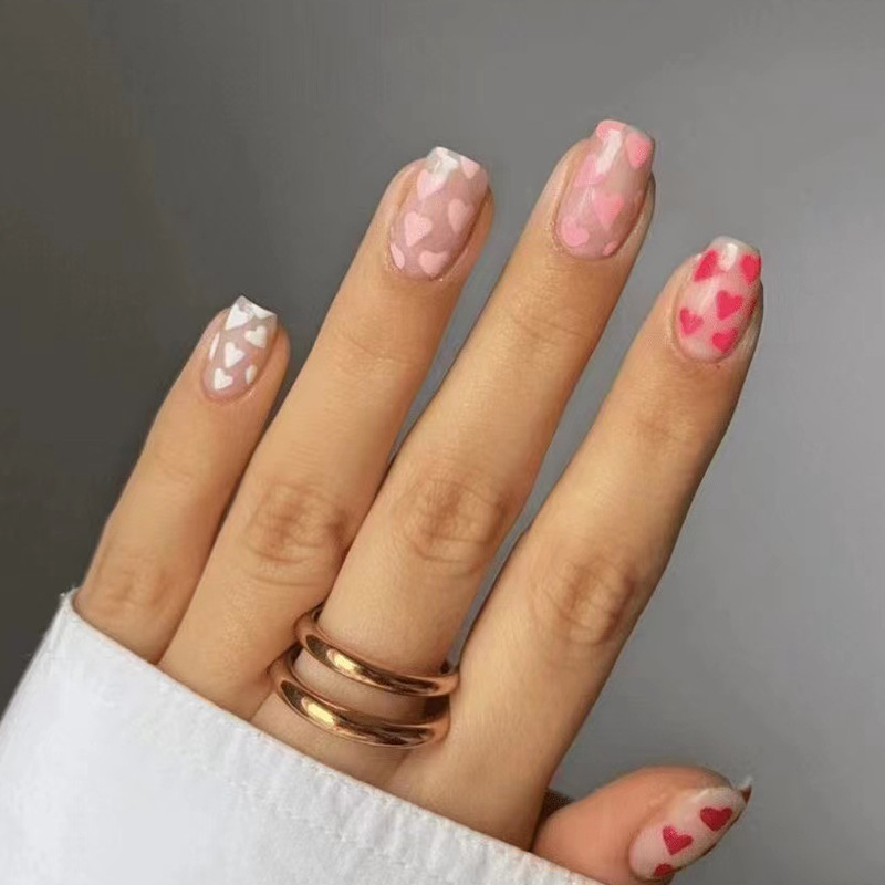 成品甲片跨境假指甲欧美甲片情人节热情爱心press on nails穿戴甲