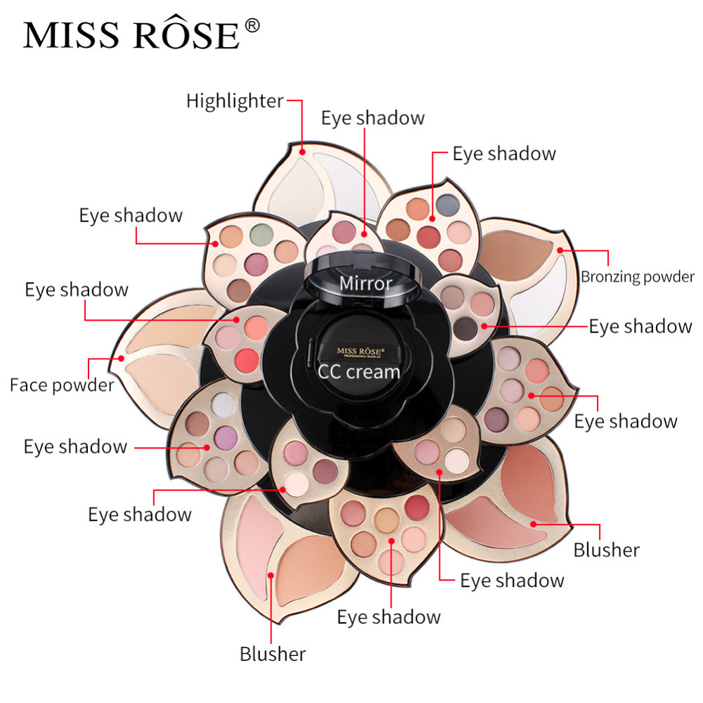 MISS ROSE跨境彩妆盘 旋转多用大梅花眼影唇妆一体套装组合化妆盘