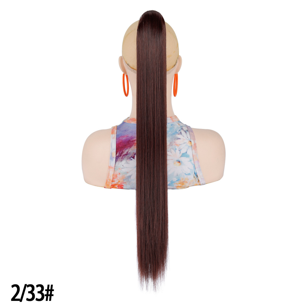 European and American women's long straight hair clip-in ponytail wig, natural and realistic claw-style synthetic ponytail wig
