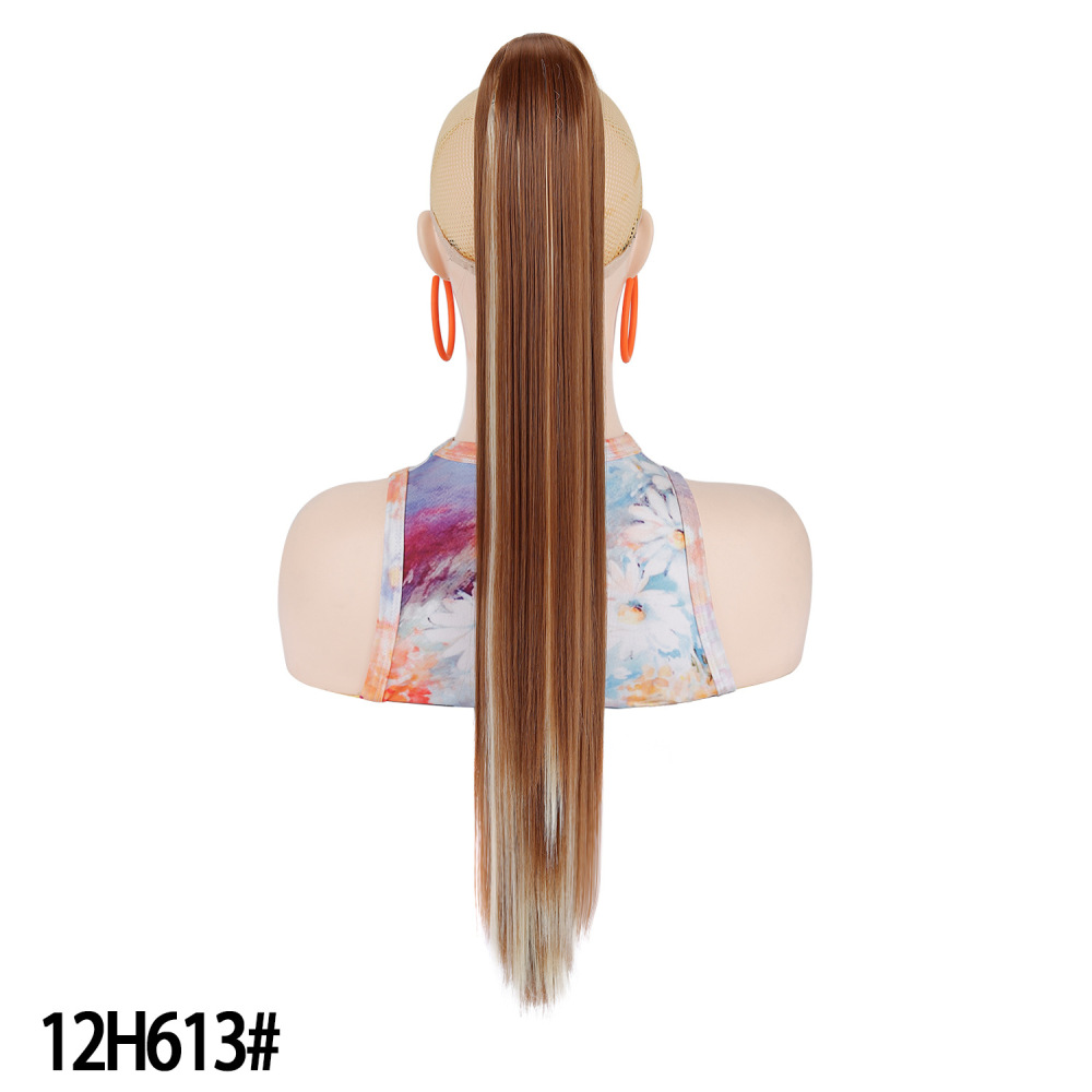 European and American women's long straight hair clip-in ponytail wig, natural and realistic claw-style synthetic ponytail wig