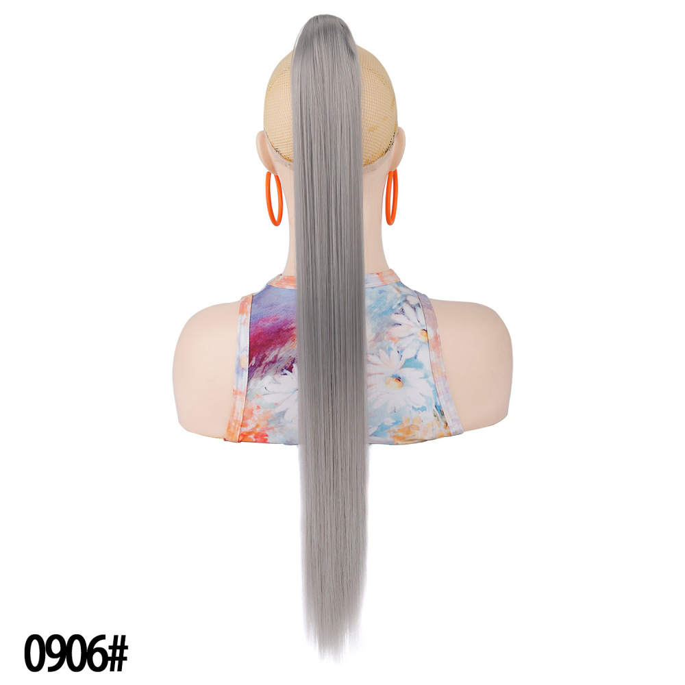 European and American women's long straight hair clip-in ponytail wig, natural and realistic claw-style synthetic ponytail wig
