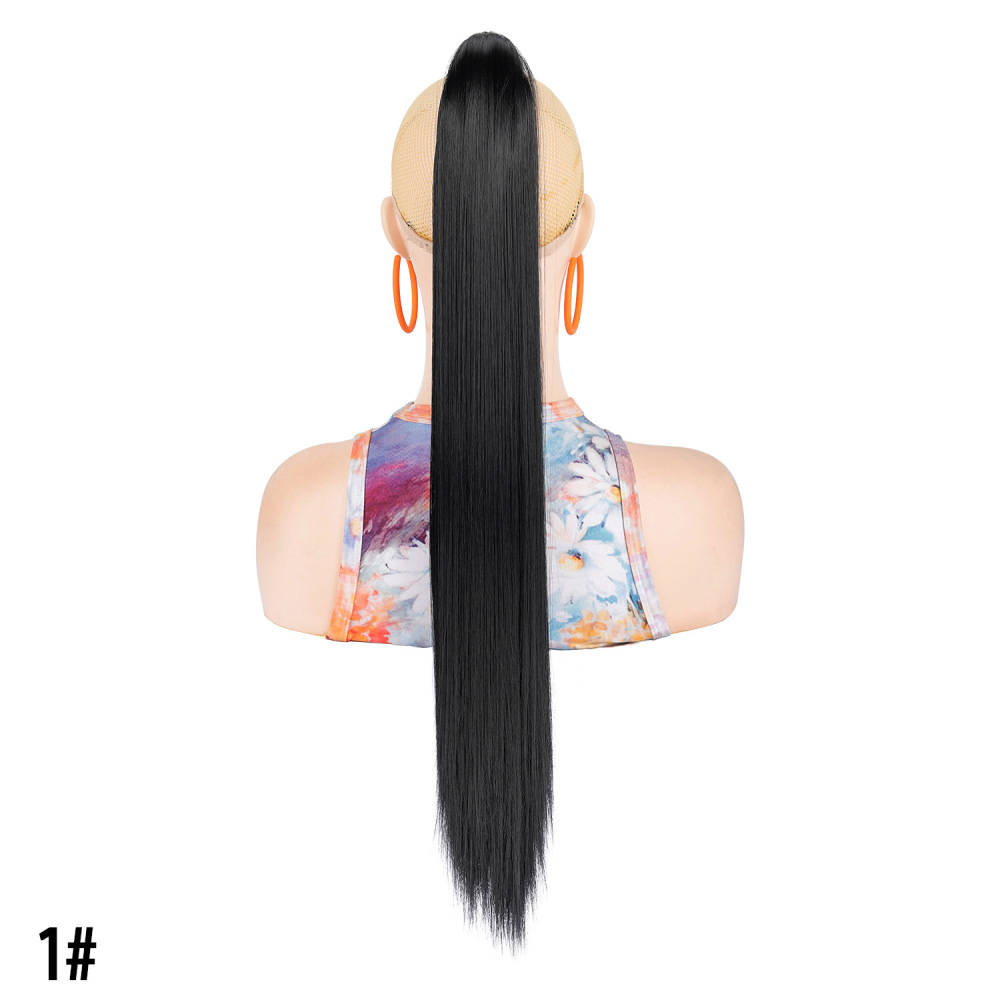 European and American women's long straight hair clip-in ponytail wig, natural and realistic claw-style synthetic ponytail wig