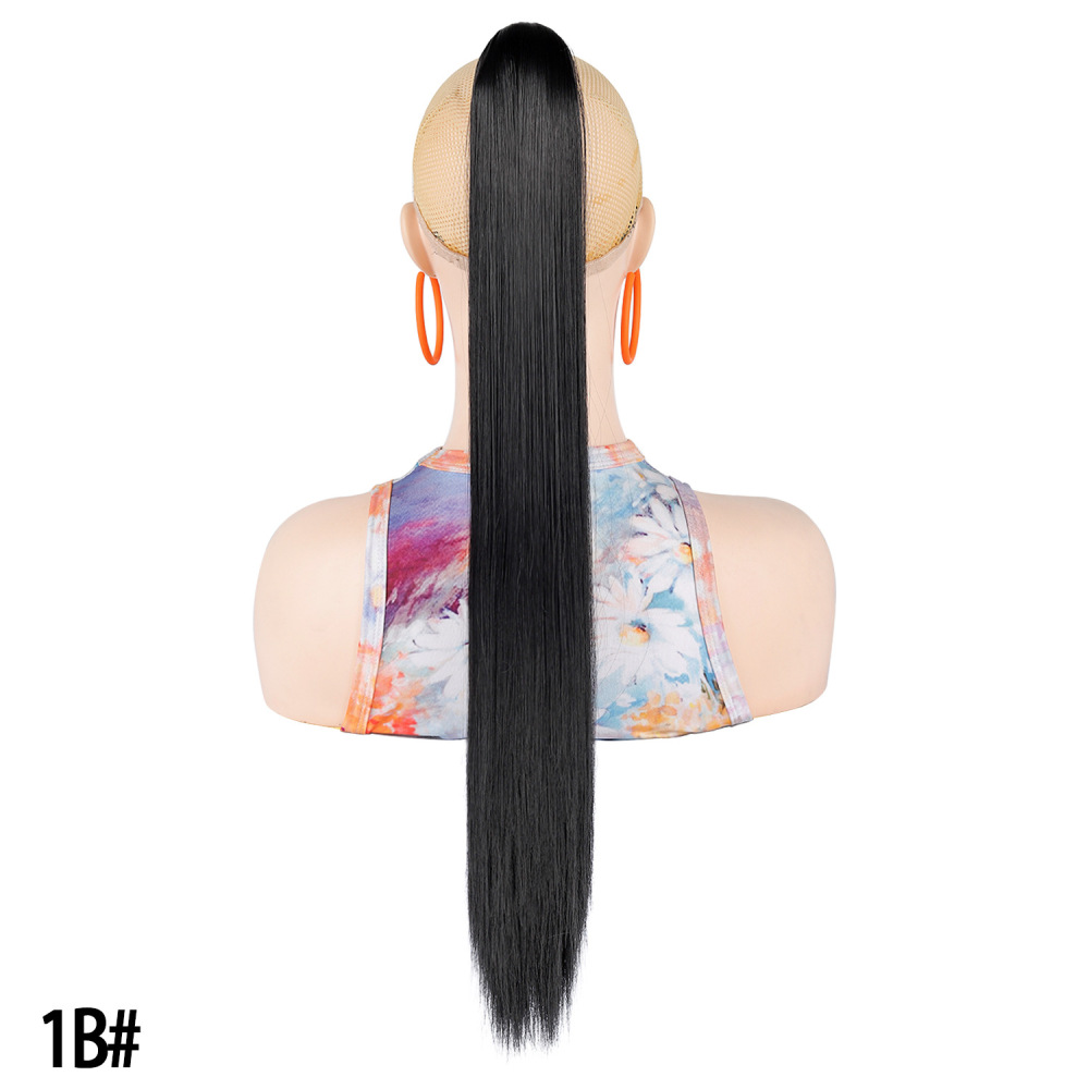 European and American women's long straight hair clip-in ponytail wig, natural and realistic claw-style synthetic ponytail wig