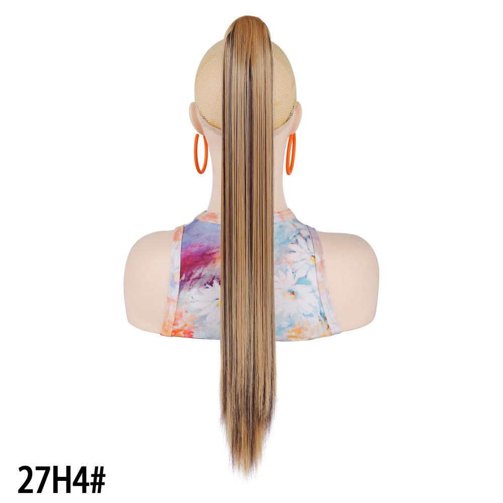 European and American women's long straight hair clip-in ponytail wig, natural and realistic claw-style synthetic ponytail wig