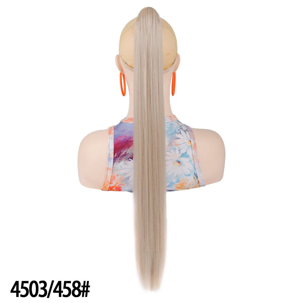 European and American women's long straight hair clip-in ponytail wig, natural and realistic claw-style synthetic ponytail wig